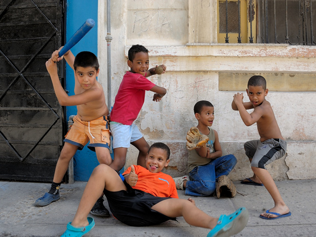 photo of Cuban kids playing baseball